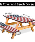 American Flag Picnic Table Cover Set With Elastic Waterproof Bench Covers For Outdoor Use Fits 72x30 Table And 72x12 Benches