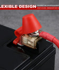 Heavy Duty MRBF Terminal Fuse Block, 300 Amp 58 Volt DC Single Stud Battery Fuse Kit with red insulated cap on battery.