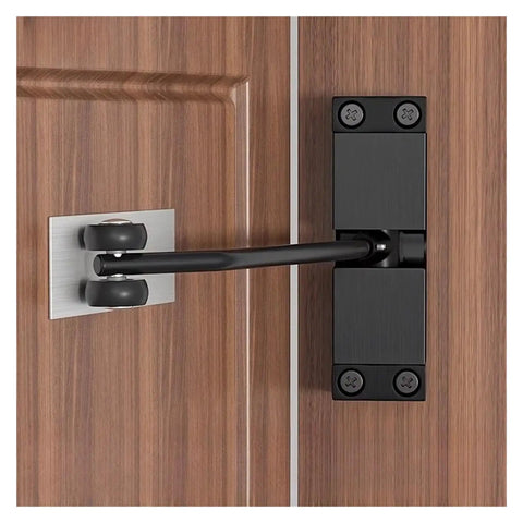 Easy Install Automatic Spring Door Closer, Adjustable Furniture Hardware Accessory In Black For Indoor Doors, mounted view