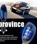 Universal Car Fuel Saver Device With Plug And Play Energy Economy Boost Improves Start And Power Helps Save Ten To Thirty Percent On Gas Instantly Compatible With Cars Trucks And Diesel Engines Easy Install, shown with glowing elements in a car graphic.