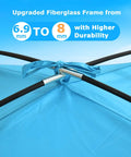 Close-up of fiberglass frame upgrade for Beach Tent Sun Shade For Large Groups Up To Ten People UPF 50 Plus Easy Pop Up Canopy Shelter