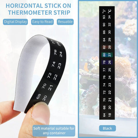 Six Pack Horizontal Stick On Thermometer Strips With Dope Digital Temperature Display For Fermenting Brewing Wine Beer Kombucha And Aquariums 64-93 F (18-34 C) Adhesive Sticker Easy To Paste For Fresh Or Ferment Use, black adhesive strip