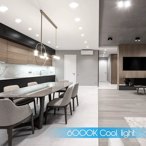 Modern dining area with Ultra Thin 7 Inch LED Recessed Ceiling Light With Junction Box 6000K Cool White 18W 1500 Lumens