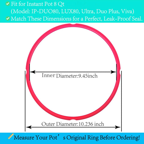 3 Pack Silicone Sealing Ring Replacement For 8 Qt Instant Pot Pressure Cookers Dishwasher Safe Food Grade Gasket Compatible With IP Duo80 Lux80 Ultra Duo Plus Viva Fits Perfectly And Prevents Leaks