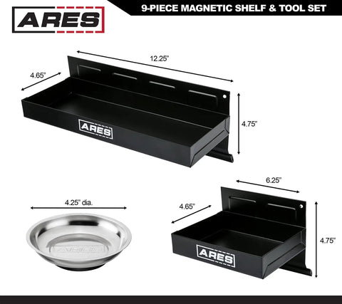 9 Piece Shelf and Tool Set With Magnetic Shelves Magnetic Tray Pick Up Tool Telescoping Mirror And Hook Set for Garage