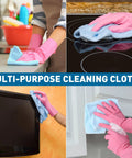 TEAWOO microfiber cleaning cloths, 12x12 inches, assorted colors, for counters, stovetops, ovens, and cabinets.