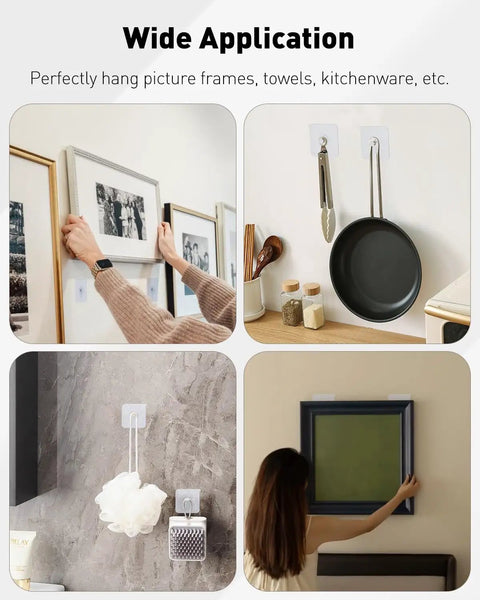 Twenty Piece Adhesive Picture Hooks Set Rock Solid Wall Hangers Without Nails Heavy Duty Removable Storage Easy Peasy Install For Smooth Surfaces Game Changer Living Room Bedroom Space Savers Tight Grip Holds Whatever You Hang Sleek Design