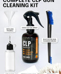 All In One Gun Cleaning Kit That Cleans Lubes And Protects All Moving Parts With A 6.8 Oz Sprayer Gun Cleaner and accessories.