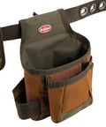 Two Bag Brown Tool Belt With Reinforced Pouch Bottoms, Barrel-Style Pouches, Infinity Belt Fits Up To 52 Inch Waist, Single Body Construction