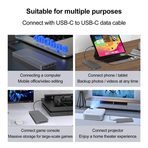 Built Tough 40Gbps M.2 NVMe SSD Enclosure With Sleek Aluminum Build And Internal Turbo Cooling Fan Holds Up To 8TB Drives moves files super quick over Thunderbolt 4 and USB4, connecting to multiple devices for versatile use.