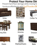 Furniture including sofas and tables with text about protection using 4 Inch Square Felt Sliders For Hard Floors, Heavy Duty Reusable Furniture Movers.