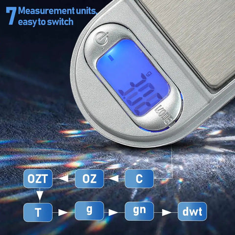 Best Lil Pocket Digital Jewelry Scale Mini Gram Scale For Jewelry And Small Items with LCD backlit display showing unit options.