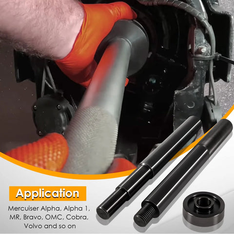 Gimbal bearing alignment and install kit, 3-piece, black steel rods, shown in-use on Mercruiser/Volvo stern drives