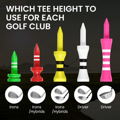Wood Castle Golf Tees Set Mixed Colors, Step Down Training Tees In 1 Inch, 1 And A Quarter Inch, 1 And Three Quarter Inch, 2 Inch
