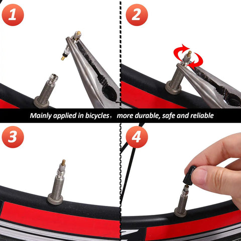 Step-by-step installation of the 20 Pack Presta Valve Core Replacement Set For Tubeless Bike Wheels Brass Cores For Road And MTB