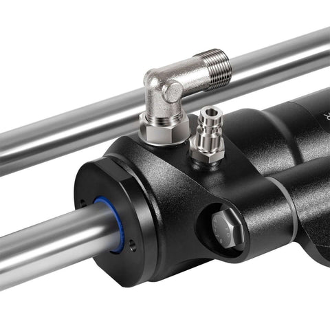 Close-up of Beefy Hydraulic Steering Cylinder for Outboard Boats Up To 300HP, 10.3MPa/1500 PSI, with ORB fittings