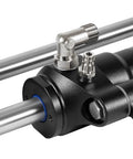 Close-up of 300HP Front Mount Hydraulic Outboard Steering Cylinder with Two Way Lock Valve, aluminum alloy, detail view