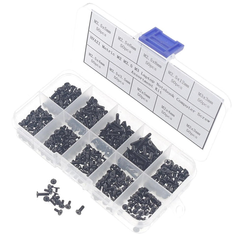 Premium Quality 500 Piece Metric Flat Head Laptop Screw Assortment Kit providing ten essential sizes in clear organizer.