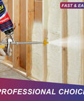 Heavy Duty Closed Cell Spray Foam Insulation Kit Self Expanding Polyurethane being applied with a spray gun on wall studs.