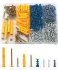 Drywall Anchor And Screw Assortment Kit With Organizer Box 300 Piece Set, color-coded anchors and screws