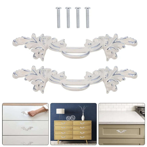 Zinc Alloy Vintage Cupboard Door Handle And Drawer Pull Ring Set In Ivory White For Wardrobe And Kitchen Cabinets Top Notch European Style Cabinet Hardware Two Piece Set with screws.