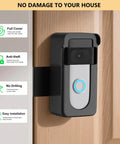 Anti-Theft Doorbell Camera Mount No-Drill For Battery Doorbells installed on wooden door showing no-drill installation.