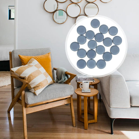 Huge Win Ultra Grip Furniture Sliders For Every Table Or Chair PTFE Floor Guard Pads To Save Hardwood While Pushing Heavy Appliances No Sweat Sticky Back Twenty Piece Set Ready To Go displayed around a chair.