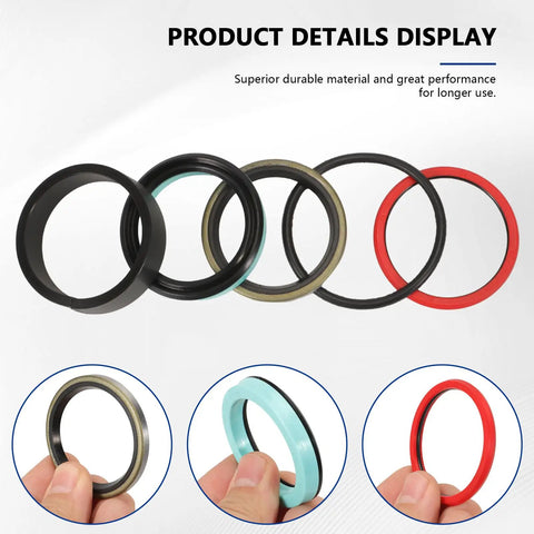 Heavy Duty Hydraulic Cylinder Seal Kit for Loader Lifting Cylinders Compatible With 7106 7108 7308 Case IH L130 Front Loader OEM 9600670 9600669 Replacement Seals, shown with detailed view of colorful seals.
