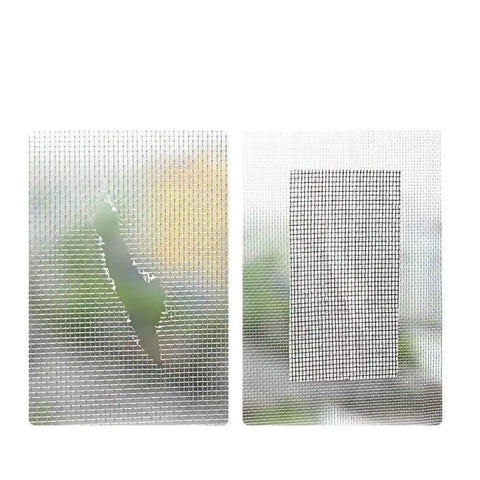 Fine Mesh Window Screen Repair Tape Self Adhesive Patch For Quick Hole Fix shown installed on a torn screen