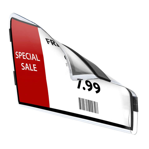 Heavy Duty Magnetic Pallet Rack Sign Holder, 25 Pack Vinyl Label Sleeve With Side Opening displaying a price tag.