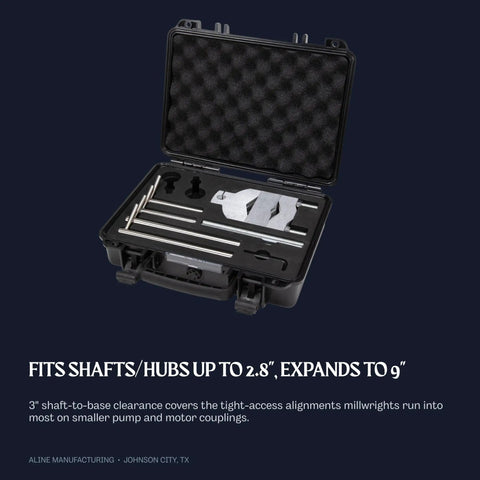 Heavy Duty Reverse Dial Indicator Shaft Alignment Tool Set Built For Those Awkwardly Tight Gearboxes And Hubs Up To 2.8 Inches, includes precision tools in a protective case.