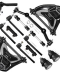 14 Piece RWD Suspension Kit For Chevy S10 Blazer Sonoma Jimmy And Isuzu Hombre Includes Upper Control Arm Lower Ball Joint Sway Bar Center Link Outer Inner Tie Rod End Adjusting Sleeve, black steel parts