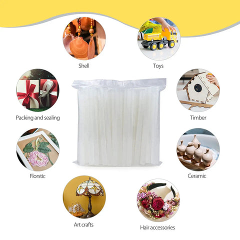 90 Count Mini Hot Glue Sticks For Crafting And DIY Projects, 4 Inch Long By 0.27 Inch Diameter, shown for various crafting uses