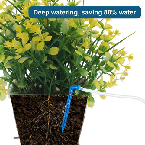 Replacement Accessories Kit For Automatic Plant Waterer For 15 Potted Plants showing blue drip irrigation stake