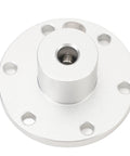 Smooth Operator 8mm Flange Shaft Coupling With Universal Aluminum Mounting Hub And Precision Motor Guide For DIY RC Projects top view of silver aluminum coupling with screw holes