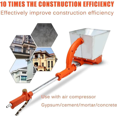 Real Deal Pneumatic Cement Sprayer With Four Hole Nozzle Boss Grade Mortar Gun showing stainless cement sprayer for efficient wall rendering.