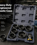 Low Profile Oil Filter Socket Set 7 Piece Cap Removal Kit in plastic case for tight engine bays