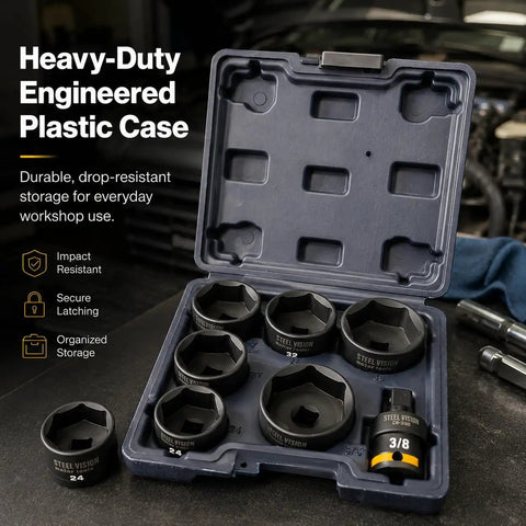 Low Profile Oil Filter Socket Set 7 Piece Cap Removal Kit in plastic case for tight engine bays
