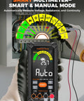 True RMS 10000 Counts Digital Multimeter with Rechargeable Battery measuring voltage inside electrical panel