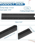 Folding Straight Ruler 12 Inch Aluminum Alloy Handy Protractor And Angle Ruler Geometric Measuring Tool For Architects Artists Designers Classroom And Office Use Black, folded 16cm/6.3 inch