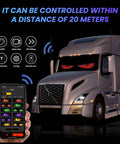 2 Pack Devil Eyes LED Lights For Cars With Remote And Bluetooth App Control showing on a truck with mobile interface screen.