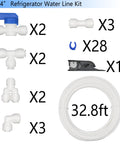 Fridge Water Line Kit 1/4 In OD Tubing 32.8 Ft For RO System And Ice Maker With 12 Quick Connects And Tubing Cutter Easy Install