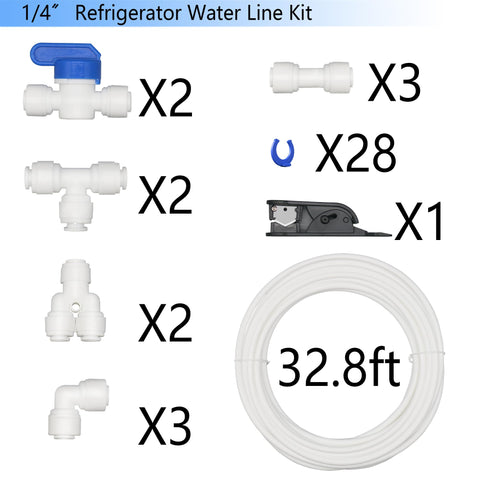 Fridge Water Line Kit 1/4 In OD Tubing 32.8 Ft For RO System And Ice Maker With 12 Quick Connects And Tubing Cutter Easy Install