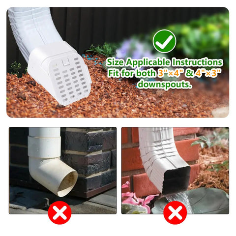 Keep Those Darn Critters Out With This 3X4 Inch Gutter Downspout Extension And Removable Grid Type A Rodent Guard attached to drain.