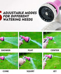 Portable Hose Reel For Outdoor Use, 50Ft Garden Hose Reel With Six Pattern Spray Nozzle features six adjustable modes in pink