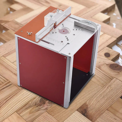 Heavy Duty Aluminum Router Table Insert Plate For Woodworking Engraving And Trimming Machines Quick Install Sliding Base Kit Shop Ready, showing detailed setup on wooden surface.