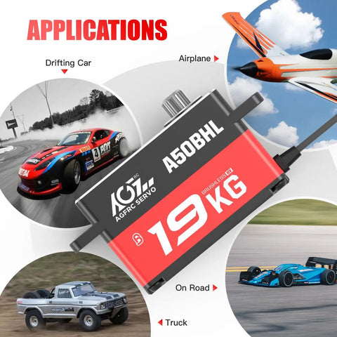 Beefy High Torque Low Profile Digital Servo With Full Metal Gear And Brushless Motor for RC Cars and Robots displayed with applications