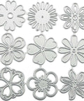 Nine Piece Flower Die Set For Card Making And Scrapbooking, Carbon Steel Cutting Dies with nine flower patterns.