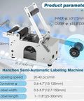 Desktop Round Bottle Labeling Machine Semi Automatic for Plastic Glass Metal Bottles showing adjustable features for diverse diameters.