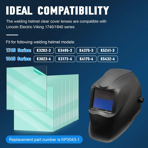 Tough As Nails Replacement Cover Lenses For 1740 And 1840 Series Welding Helmets stacked 20 clear sheets and welding helmet for compatibility.
